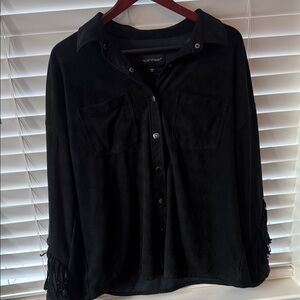 Black Button-Up Shirt with Fringe Details size Large